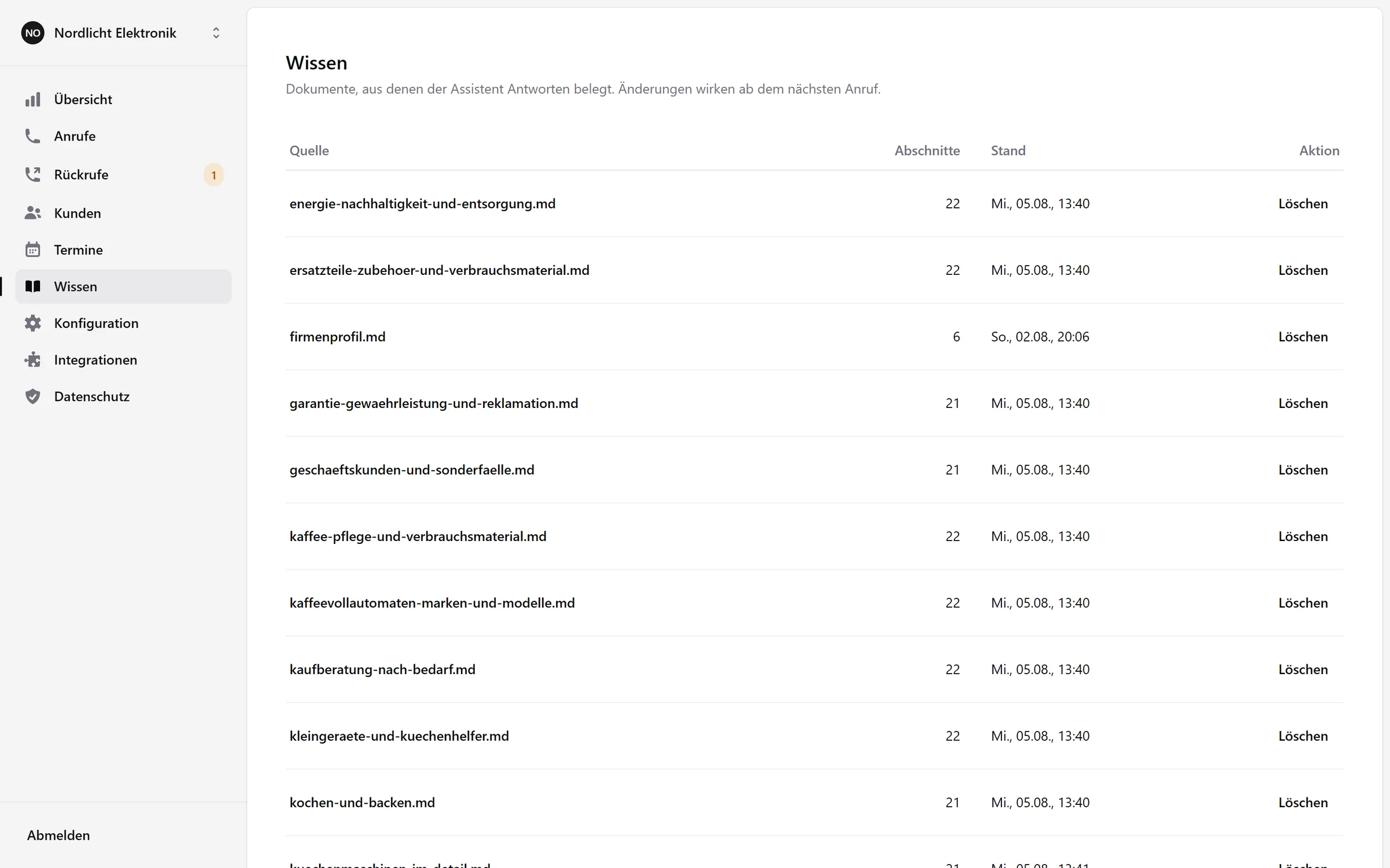 Wissensbasis mit gepflegten Antworten und Preisen